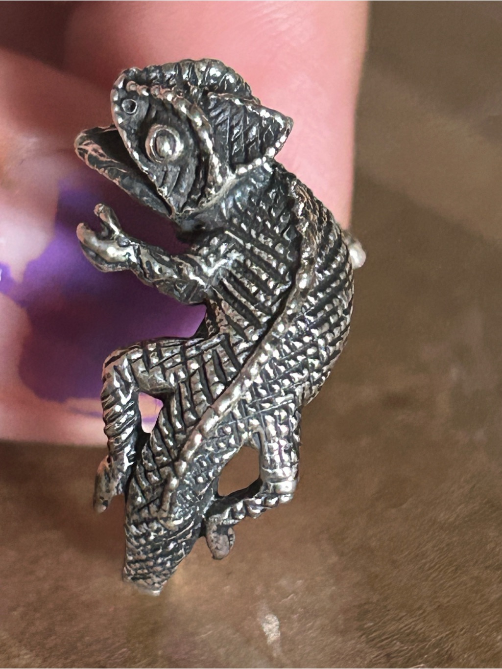 Sterling Silver Chameleon Ring  Silver Reptile Jewelry